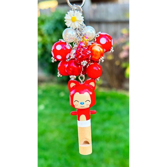 Cute Wooden Red Fox Whistle Keychain Purse Bag Charm - Picture 1 of 6
